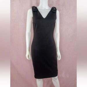 Ted Baker Womens Black V Neck Dress Size 6 Crystal Bow Sheath